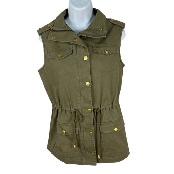 Celebrity Pink Womens Military Style Sleeveless Vest Jacket Size S Dusky Green - Picture 1 of 7